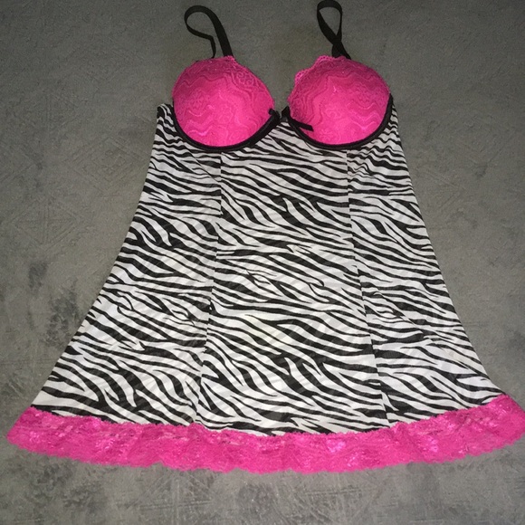 Native Intimates Pink and Black Zebra Chemise - Picture 1 of 6